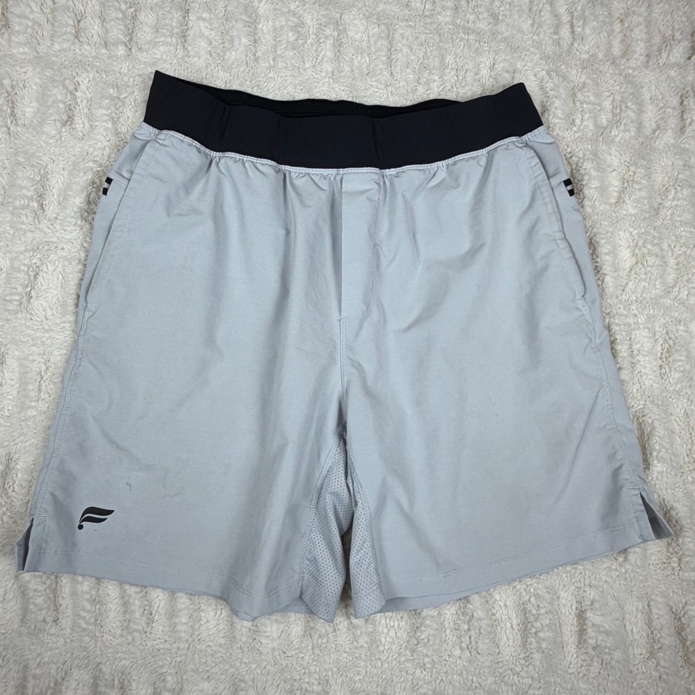 Fabletics Mens Fundamental Shorts Gray Black L SO2043504 7 Inch Inseam